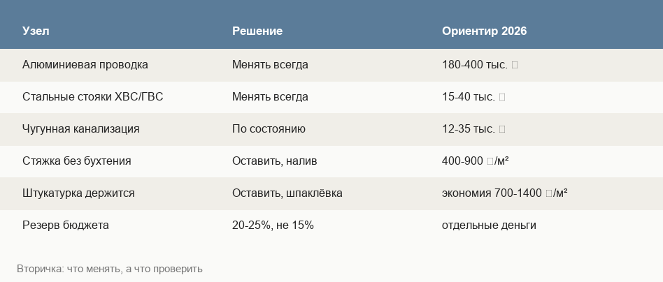 Таблица: что менять во вторичке обязательно и что можно оставить